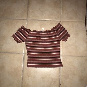Orange stripe off the shoulders shirt